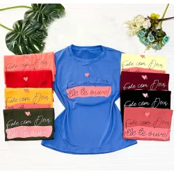 kit 3 Unidades Blusa Feminina moda evangelica casual estampada com frase