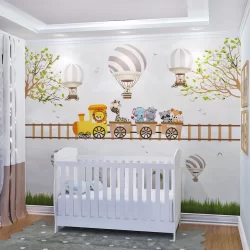 Papel de Parede Adesivo Safari Trenzinho Cute Baby Personalizado Quarto de Bebê m²