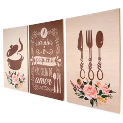 Quadro Decorativo Cozinha Panela e Talheres Marrom Copa Cantinho Gourmet PMG