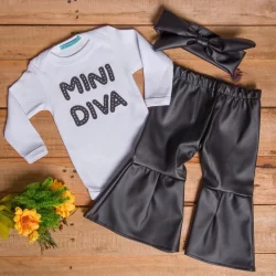 conjunto  Mini diva com calça Flare bebê body barato