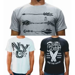 Kit 3 Camiseta Masculina Fit Slim Estampada Algodão Casual Esporte toqref