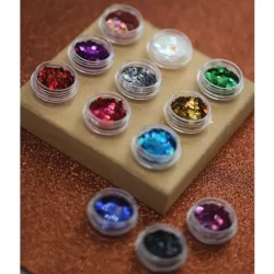 Kit 12 Glitter Holográfica Formato Coração Para Decoração De Unhas Nail Art