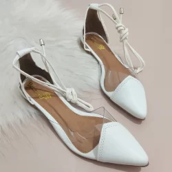 Sapatilha Feminina Mule Bico Fino de Amarrar Cristal Terracota Confort Casual Moda Sapatilha Vinil