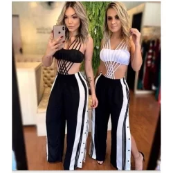 Calça Pantalona Shorts Calça Jogger Listrada Com Abertura Lateral