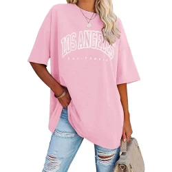 Camiseta Feminina Oversized Los Angeles California cores claras Estilo de rua Largo