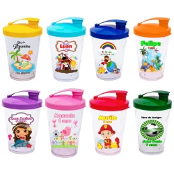 30 Copos Baby Shake 220ml C/ Tampa Personalizado Fazemos Qualquer Tema