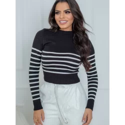 blusa manga longa tricot modal cropped listrada fina suite basica