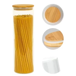 pote hermetico vidro 1800ml Com Tampa De Bambu Grande porta mantimentos cozinha Espaguete Macarrão