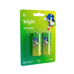 2 Pilhas Elgin Alcalina D Grande - Cartela Com 2 Unidades