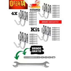 Kit 04 Pares Gancho Cromado Armador De Rede De Balanço Descanso Reforçado Brinde Chave Broca
