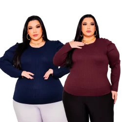 Blusas Manga Longa Plus Size Feminina