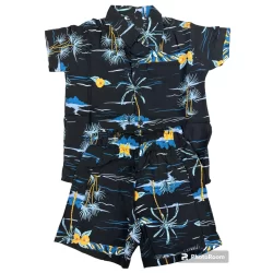 Conjunto Camisa e Bermuda Infantil Floral Mauricinho Blogueiro Florido Havaiano Estampado Floralecidos 100% viscore15-19