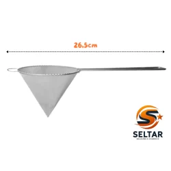 Coador Peneira Cônica De Cozinha Com Cabo de Metal para Óleo Tradicional Número 12/14/16 Metalizada