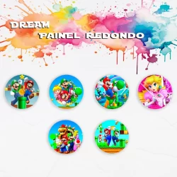Capa Para Painel Redondo Temática Super Mario Brothers Princesa Pitch Decoração Festa Malha Elastica