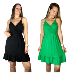 Kit 2 Vestido Alcinha Cores Premium Alças Transpassado Casual Gestante Grávida Amamentar Amamentação
