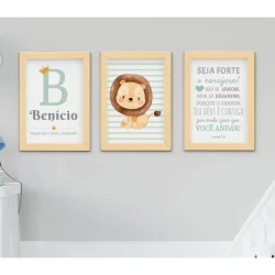 Quadro Infantil Quarto Bebê Menino Leão Seja Forte Corajoso