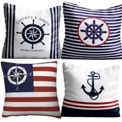 kit 4 capas de almofadas náutica 40x40cm decoração de praia estampa nautica.