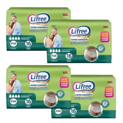 KIT 4 Fraldas Adulto Tamanho P/M Lifree Super Conforto