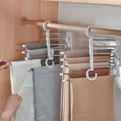 Kit 3 Cabide Multifuncional para Calças de Inox com 5 Divisórias Branco