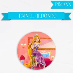 Capa Para Painel Redondo Tema Rapunzel Cabelo Princesa Decoração Menina Festa Malha Sublimada