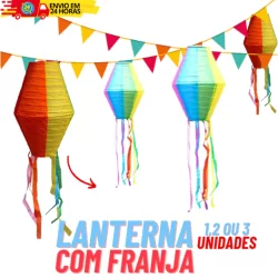 Enfeite Festa Junina lanterna Papel Colorido Com Franja Decoração Arraial