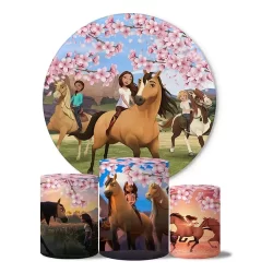 Kit Capas Painel Redondo E Capas De Cilindro Sublimados Decoração Tema Boiadeira