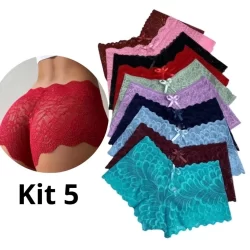 Kit 5 Calcinha Caleçon Shortinho de Renda Sensual Lingerie Confortável - Calesson