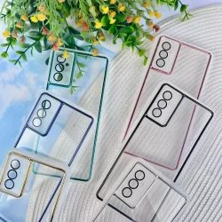 Capa Transparente Com Borda Colorida Metalizada Para Samsung M52 5G / Proteção de Câmera / CF47