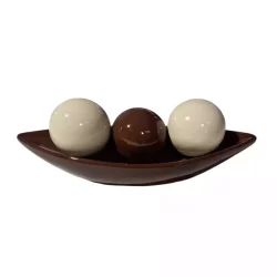 KIT DECORATIVO PRATO BARCA COM 3 BOLAS CERÂMICA ENFEITES PARA SALA