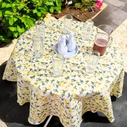 Toalha Redonda Estampada de Mesa  Limão Siciliano 1,50 x 1,50 Tecido Oxford