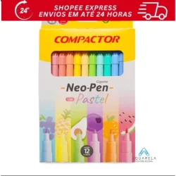 Canetinha Compactor Neo Pen Pastel – Estojo com 12 Cores Suaves Laváveis e Atóxicas