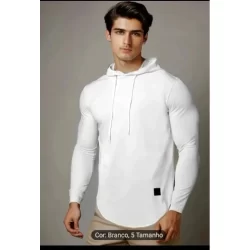 camisa camiseta manga longa de capuz treino academia passeio estilosa malha elastano