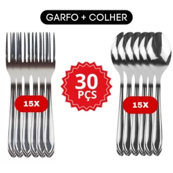 Jogo Talheres Colher e Garfo Inox 30 peças para Restaurante Cozinha