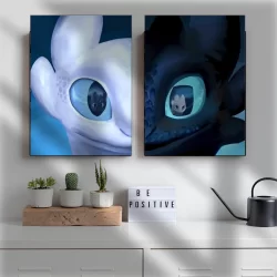 Kit 2 Quadros Decorativos 20x28 ou 21x30 Banguela e Fúria da Luz, Como Treinar o Seu Dragão, Para Quarto, Sala MDF