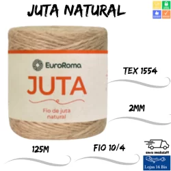 Fio de Juta Natural EuroRoma c/ 125m Tex 1554 Fio de 2mm 10/4 Libras