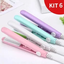 Kit Mini Chapinha Prancha De Cabelo Pequena Portátil Com Case Transporte Bivolt Estojo