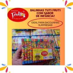 50 Tubinhos com Balinhas Frutitos Doces para Lembrancinhas de aniversário e Sacolinha Surpresa/Brinquedo Confeito Frutas