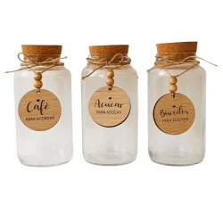 Kit Potes Hermeticos 600ML Tampa Rolha e Pingente Decrativo