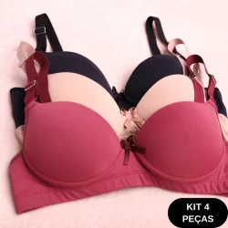 Kit 4 Sutiã Bojo Alça Reforçada Básico Lingerie Soutien Alça Regulável Confortável Aro Liso