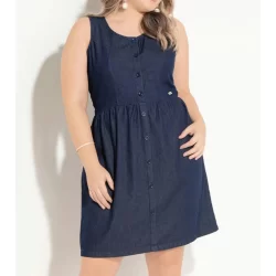 Vestido Plus Size Feminino Soltinho Jeans Curto
