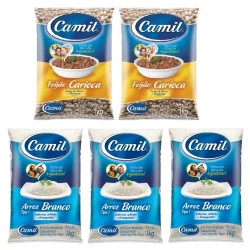 Kit Arroz e Feijão Tipo 1 Camil 03 Arroz 2 Feijão Arroz Branco e Feijão Carioca
