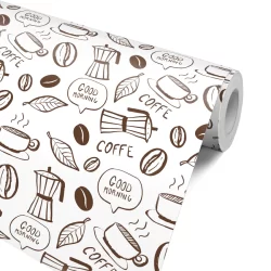 Papel de Parede Temático Cantinho do Café Marrom e Branco