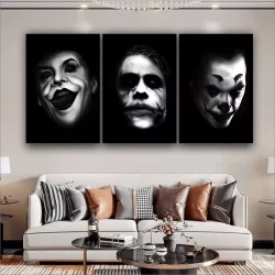 Quadros decorativos 3 peças coringa preto e branco quarto sala escritório