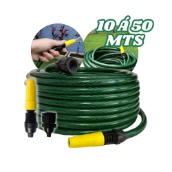 Mangueira de Jardim 10 á 50 Metros Trançada Reforçada com Conector e Esguicho para Quintal Flexível