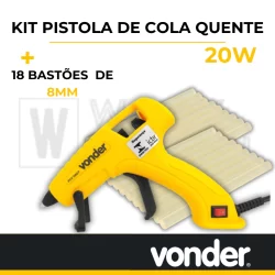 Kit Pistola De Cola Quente 20w C/ 18 bastões de cola 8mm, Bivolt Certificada Vonder