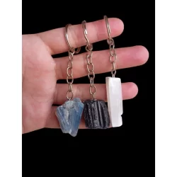 kit 3 chaveiros pedras naturais turmalina selenita branca cianita azul
