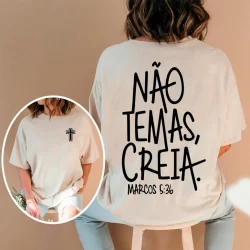 Camiseta T-shirt ou Oversized Feminina Cruz Jesus Cristo Tecido Suave