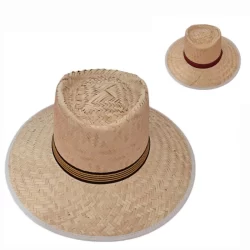 Chapéu de palha panamá com fita aba 8 orlado