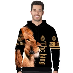 Blusa Moletom Leão Cristão The King As Strong Adulto e Infantil Moda Cristã Casaco com Capuz Toque Macio Top Full