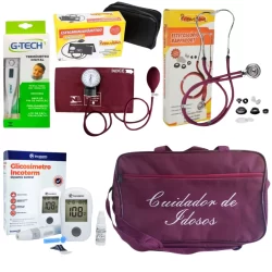 KIT CUIDADOR DE IDOSOS COM MEDIDOR DE PRESSÃO, ESTETOSCÓPIO DUPLO E MEDIDOR DE GLICOSE INCLUSOS